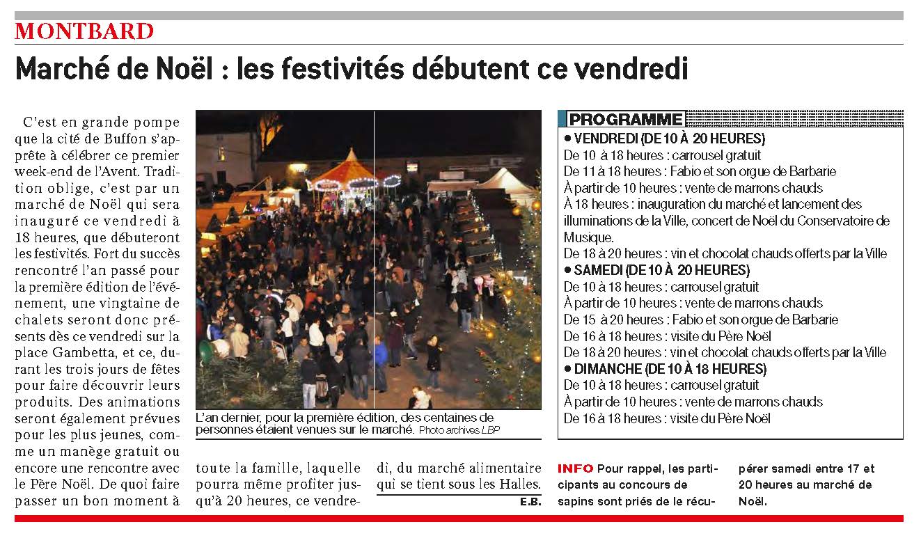 Article BP Marché Noël 2015 Montbard cité de Buffon