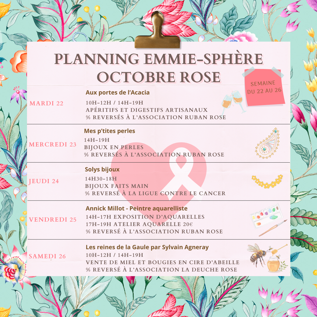 Planning octobre rose du 22 au 26